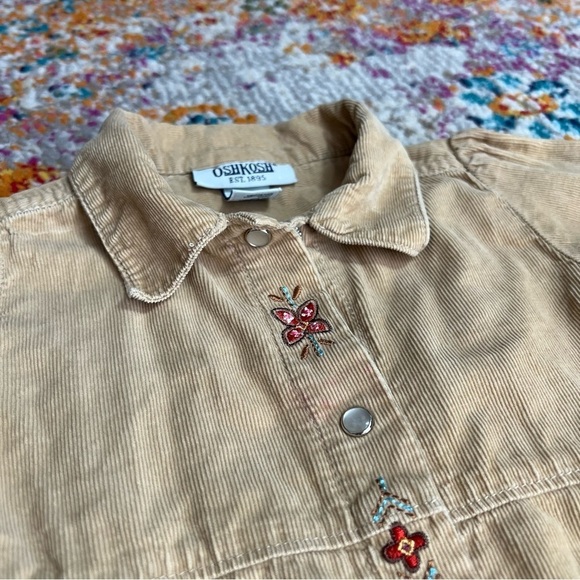 Vintage OskKosh Corduroy Tan Embroidered Button Up Dress - Picture 4 of 9